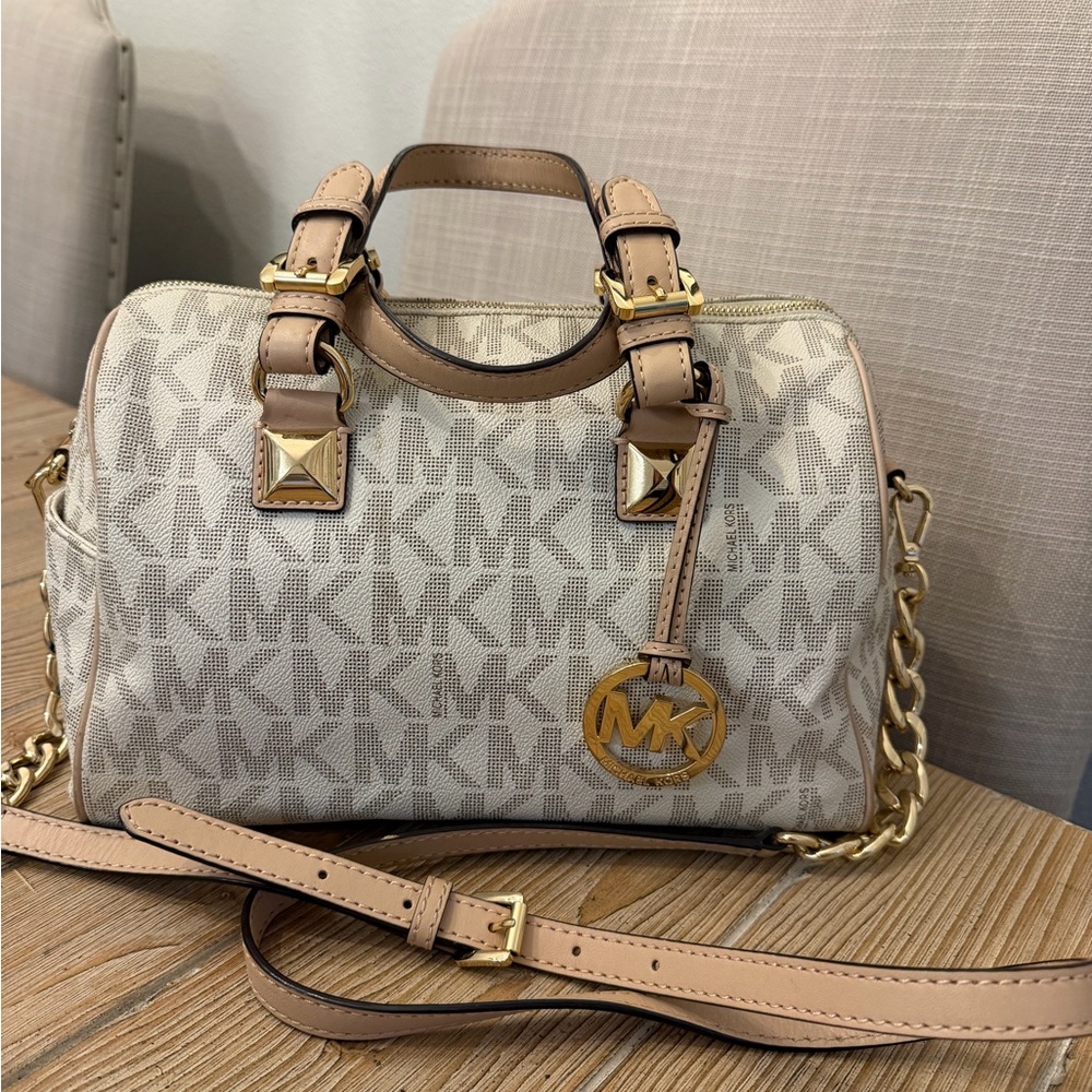 Michael Kors Beige and Brown Logo Satchel